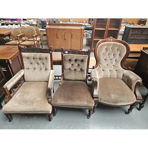 655 - A pair of Edwardian fireside chairs and a Victorian spoonback chair