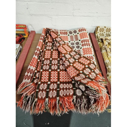 301 - A Welsh Double side woollen blanket - orange, cream and brown - size 60 inches x 83 inches