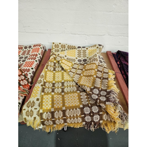 302 - A double sided Welsh blanket - yellow, cream and brown - a couple of small marks - size 44 inches x ... 