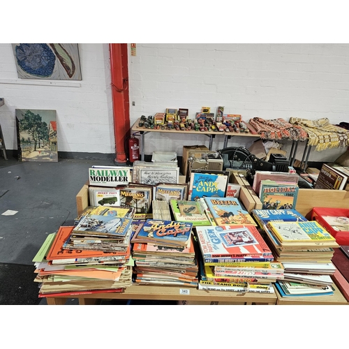 343 - A collection of Meccano magazines, Beano annuals, Hornby railway collectors magazines, etc