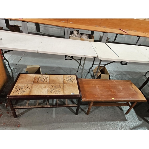 410 - A tiled top coffee table together with a teak coffee table