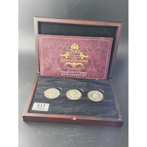 517 - A boxed 3 coin set of silver coins 