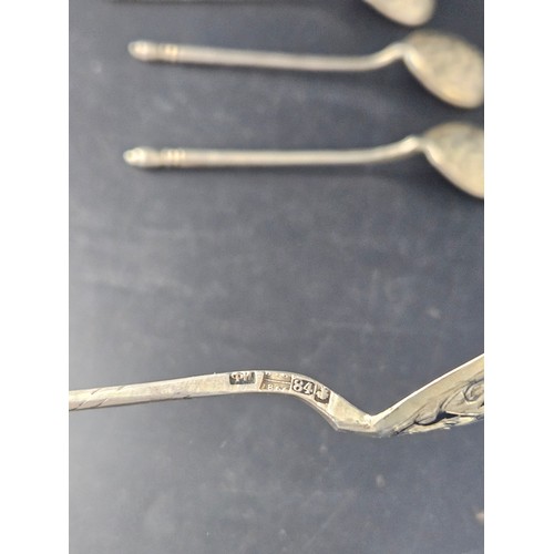 534 - A set of six Niello Russian silver teaspoons - lovely condition and all fully marked as per the phot... 