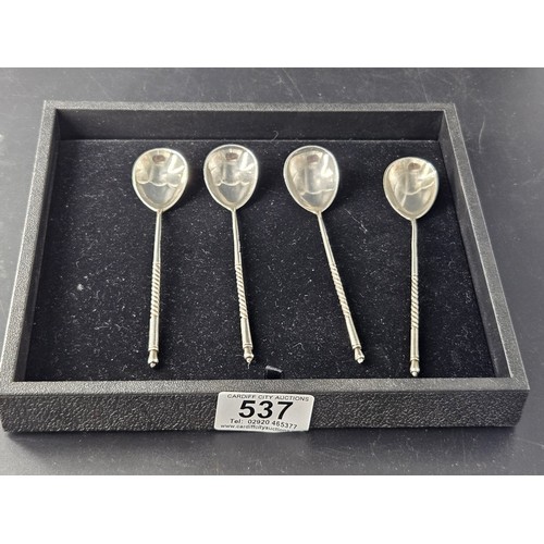 537 - A set of four Russian silver picture back teaspoons - all fully marked as per the photographs