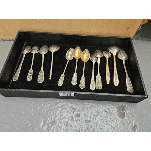 538 - A collection of twelve Russian silver Niello teaspoons - all fully marked as per the photographs