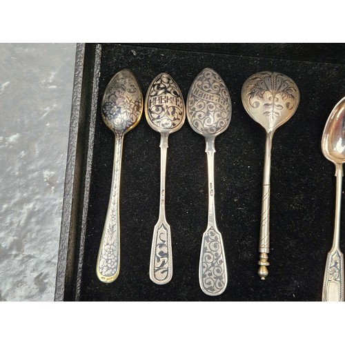 538 - A collection of twelve Russian silver Niello teaspoons - all fully marked as per the photographs