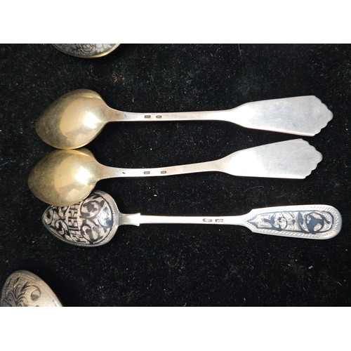 538 - A collection of twelve Russian silver Niello teaspoons - all fully marked as per the photographs