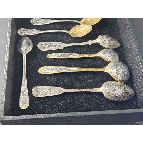 538 - A collection of twelve Russian silver Niello teaspoons - all fully marked as per the photographs