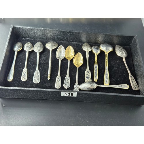 538 - A collection of twelve Russian silver Niello teaspoons - all fully marked as per the photographs