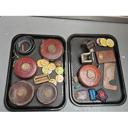 541 - A collection of railway related items - British Rail coach ashtrays, Intercity belt, leather tape me... 