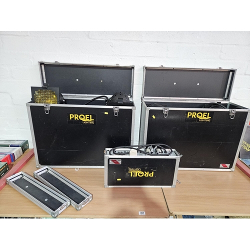 301 - Two large Proel lighting crates with lights and a small Proel lighting crate with amplifier