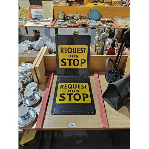 329 - Two original enamel bus stop signs 