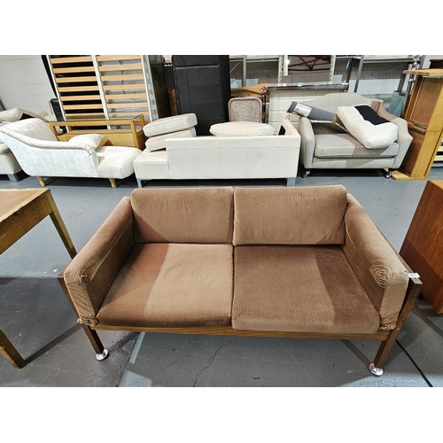 417 - A mid century teak fronted two seater sofa

Measurements: Height 68cm, Width 152cm, Depth 78cm