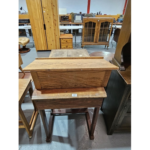 441 - An oak school desk together with an oak lectern