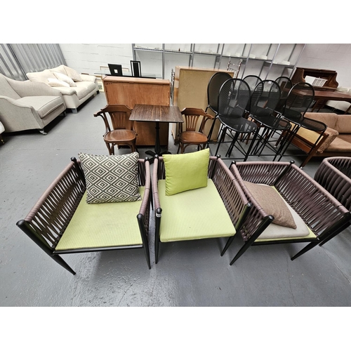 429 - Three Sandalyeci metal frame woven side armchairs