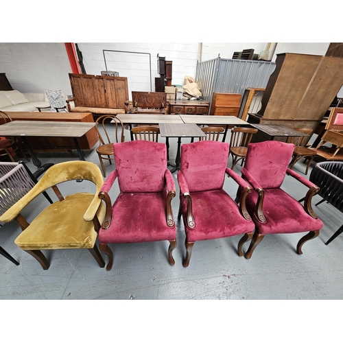 433 - Three red fabric Sandalyeci armchairs and a yellow Sandalyeci armchair