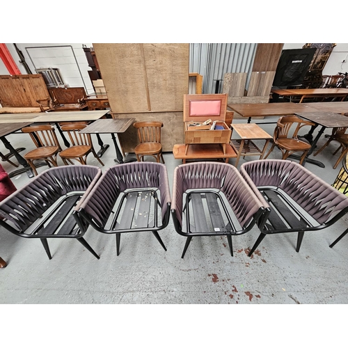 434 - Four metal frame woven side tub chairs