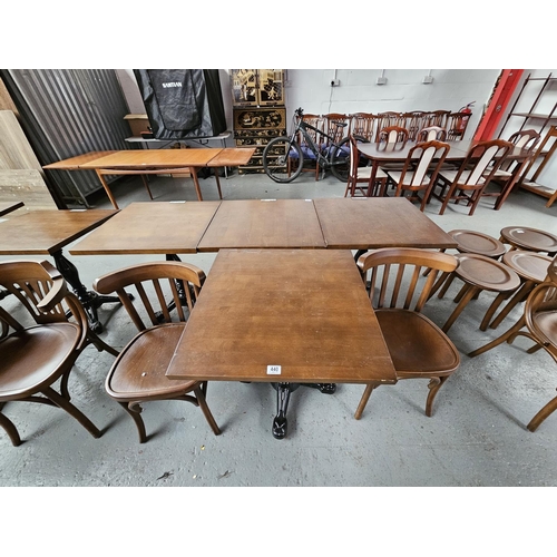 440 - Two Sandalyeci pub/bistro chairs together with a cast iron base wooden top pub/bistro table