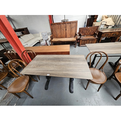 445 - Three Sandalyeci pub/bistro chairs together with a cast iron base wooden top pub/bistro table