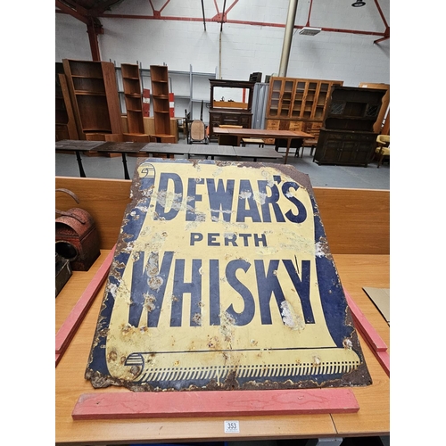 353 - An enamelled Dewars Whiskey Perth sign.

H 96cm x W87cm