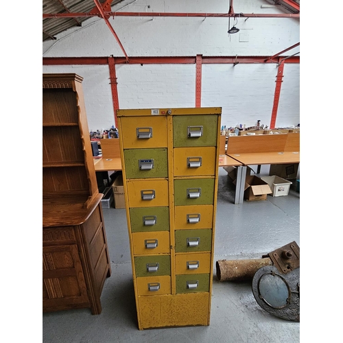 403 - A metal fourteen drawer bank of drawers

H  153cm
W 52cm
D 54cm