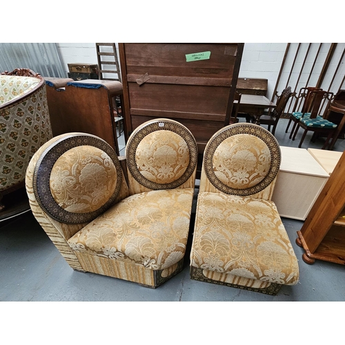 412 - Unusual Syrian/Turkish corner seating - with parquetry panels and gold upholstery