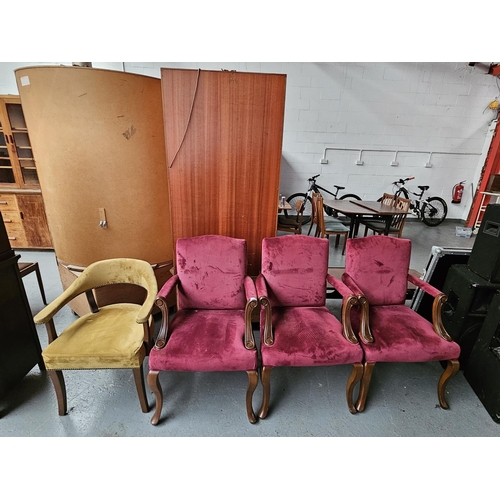 420 - Three red fabric Sandalyeci armchairs and a yellow Sandalyeci armchair