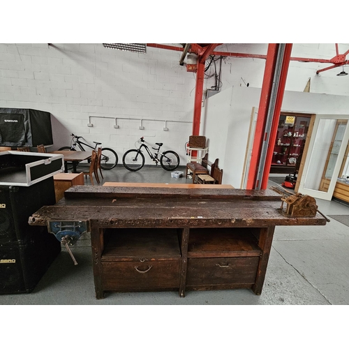 422 - A large work bench with a record No 53 and record No 52 bench vices

H 83cm       W244cm      D78cm