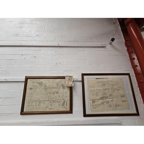 467 - Two framed gun blueprints - original dated 1931 - one being Enfield Revolver No. 2 MK 1 with Instruc... 