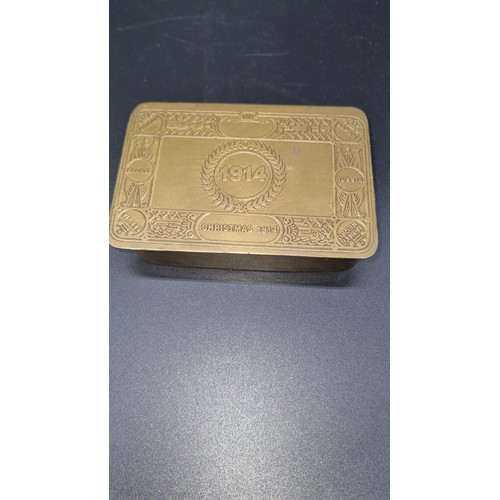 492 - An original 1914 military brass Christmas tin