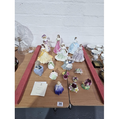 306 - A selection of Royal Worcester, Coalport figurines together with Royal Doulton ornaments