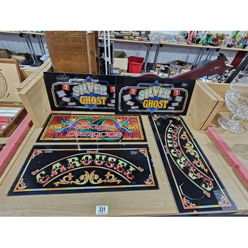 331 - Five slot machines/one arm bandit sign glass panels