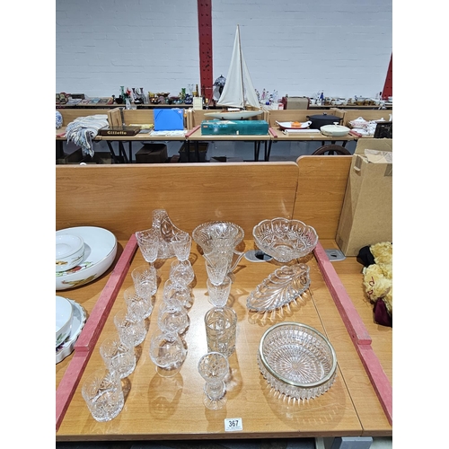 367 - A selection of cut glass bowls, whisky tumblers, brandy glasses etc