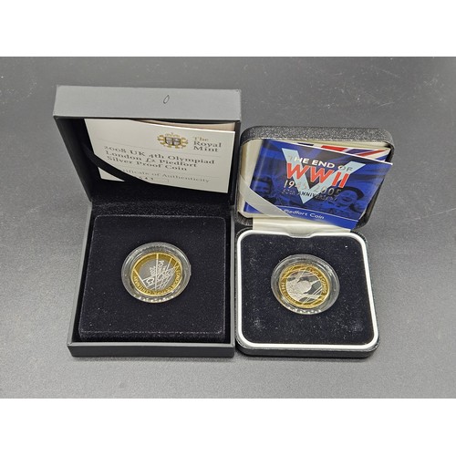 511 - Two boxed Royal Mint Silver Piedfort proof Two pound coins - The 2008 UK 4th Olympiad London and The... 