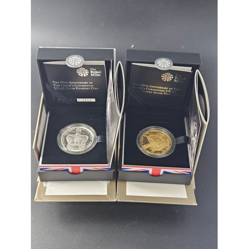 520 - Two Royal Mint boxed Silver proof coins - The 60th Anniversary of the Queen's Coronation UK  five po... 