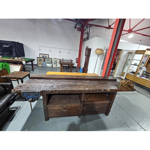 425 - A large work bench with a record No 53 and record No 52 bench vices

H 83cm       W244cm      D78cm