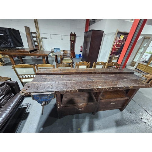 425 - A large work bench with a record No 53 and record No 52 bench vices

H 83cm       W244cm      D78cm