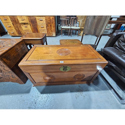 423B - An Oriental Camphor wood chest
H49cm    W102cm    D51cm