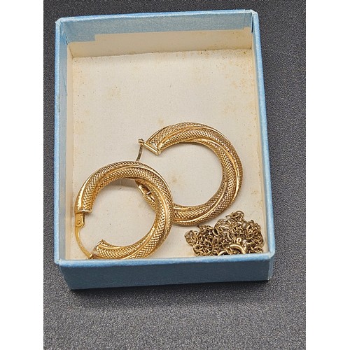 504 - A pair of 9k gold hoop earrings and a scrap 9k gold chain - weight 3.4 grams