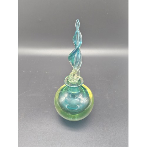 510 - Murano blue and uranium Sommerso glass perfume bottle with spiral topper