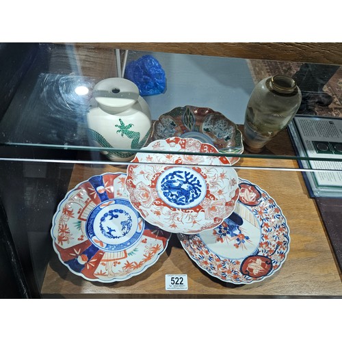 522 - A collection of Imari plates and Satsuma vase, etc