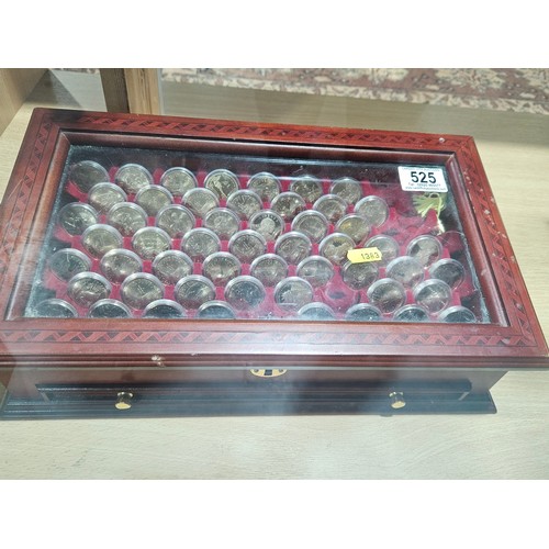 525 - A cased set of 53 US collectable U.S. Dollars - incomplete set in wooden display case (7 coins missi... 