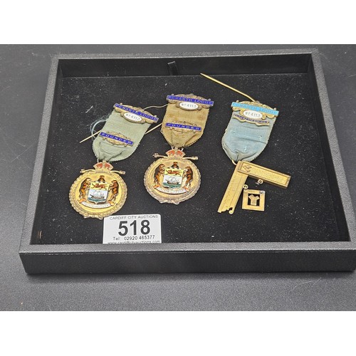 518 - Three hallmarked Silver Masonic Medals - Penarth Lodge