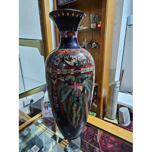 535 - A very large early Cloisonne vase with cockerel and dragon decoration - 24 inches tall (an area of d... 