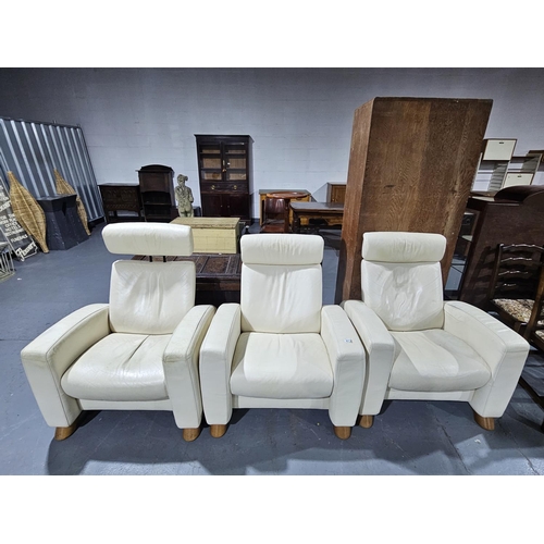 415 - 3 cream leather stress less reclining armchairs