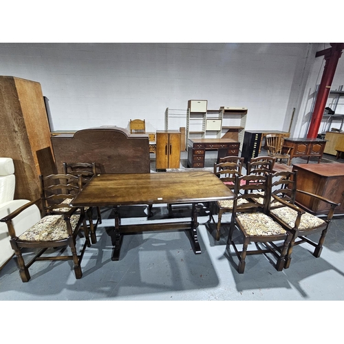 416 - An Ercol style refectory dining table with six chairs