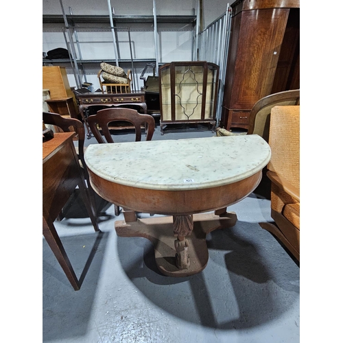 421 - A Victorian demi lune marble top console table