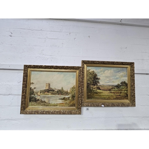 482 - A pair of framed oil on board original painting by C. Lynch - one being a monastery scene and anothe... 