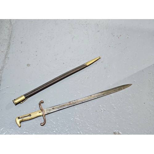 500 - A late 19th century Prussian bayonet and scabbard - Alex Coppel, Solingen - 47cm blade - surface rus... 