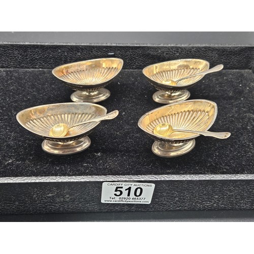 510 - A set of four hallmarked silver salts (3 with spoons) - Sheffield - 1887 - Henry Wigfull - total wei... 